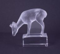 A Lalique glass model of a Deer, signed to base 'Lalique, France'.