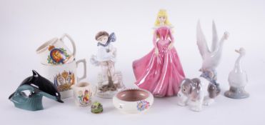 A small mixed collection of china wares including Coalport figure 'The Boy', Poole pottery, Nao