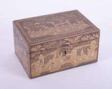 Tea Caddy, a 19th century Chinese Export gilt lacquered with rising lid and lead interior, height