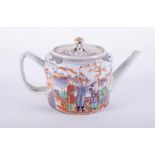A 19th century Chinese porcelain teapot decorated with figures in a landscape, with interwoven