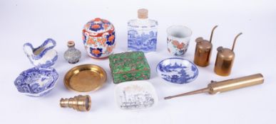 Various china wares and objects to include a small Doulton vase, Copeland Spode blue and white tea