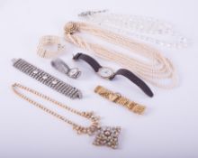 A selection of costume jewellery including faux pearl multi-strand necklace & bracelet, bracelets,