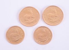 Four South African gold coins including two 2 rand coins dated 1972 approx 4gms each and two 1rand