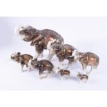 A set of seven Royal Dux 'Bohemia' elephants in different sizes, makers seal to base.