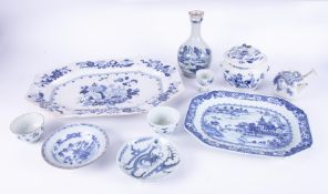 A collection of Chinese 19th century and later blue and white china comprising plater, vase, small