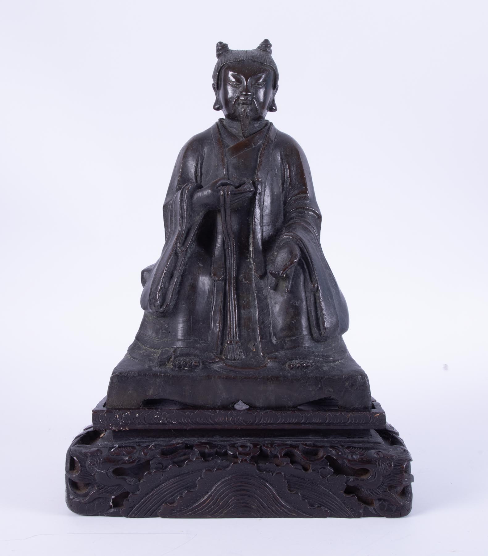 An Asian bronze, seated figure, on a carved wood base, height 36cm. - Image 6 of 19