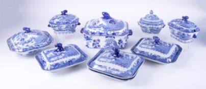 A collection of 19th century blue and white transferware to include three Masons Ironstone tureen