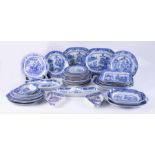 A collection of 19th century blue and white transferware including eleven Masons Ironstone plates/