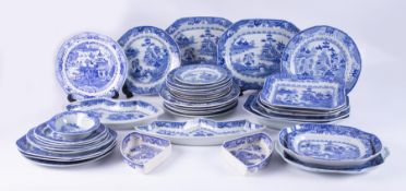 A collection of 19th century blue and white transferware including eleven Masons Ironstone plates/