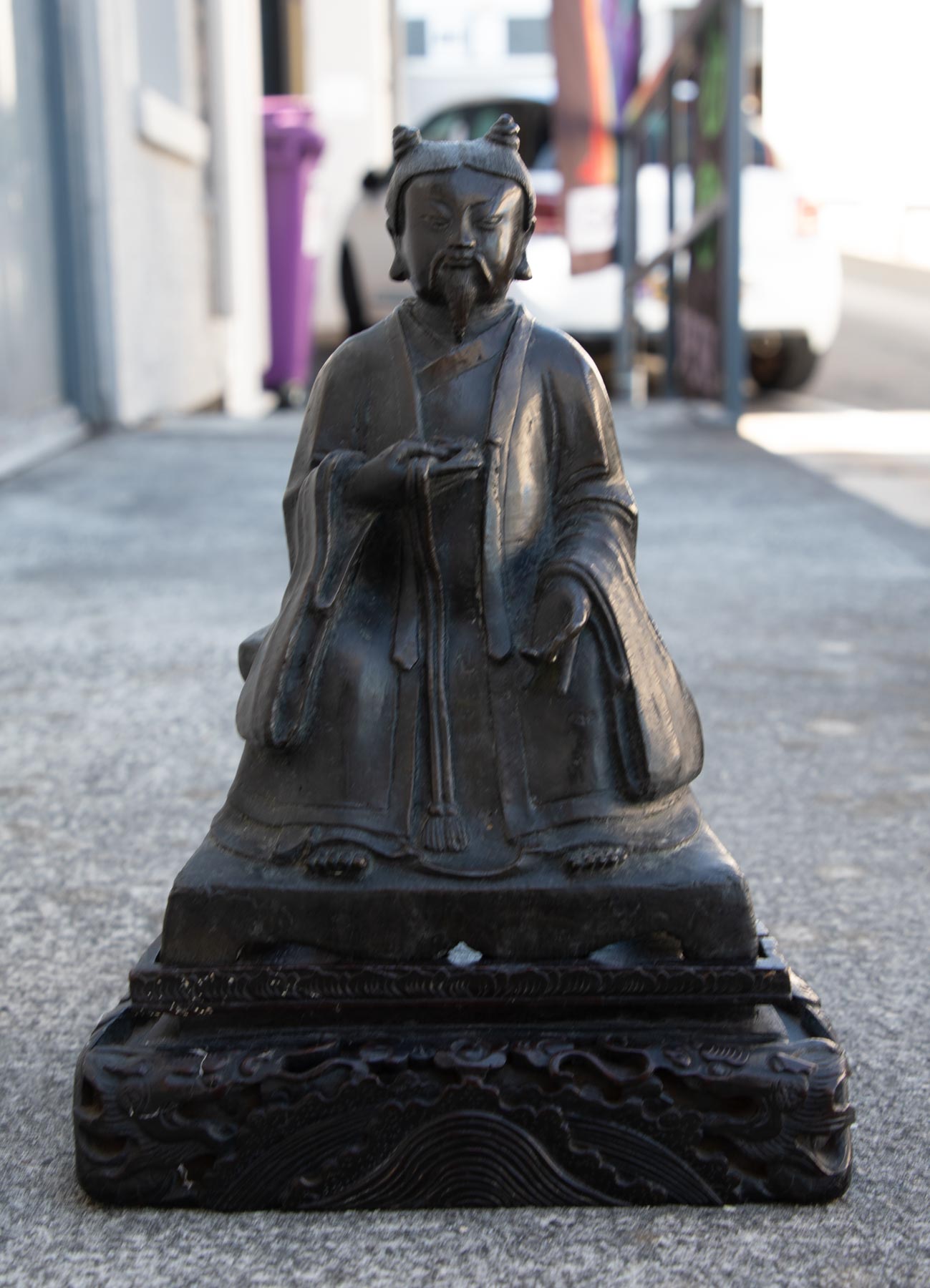 An Asian bronze, seated figure, on a carved wood base, height 36cm. - Image 7 of 19