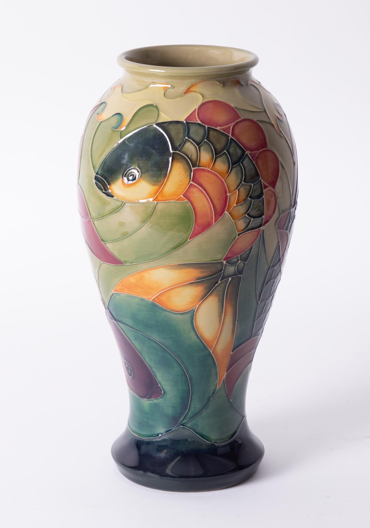 Moorcroft, a baluster vase, decorated with 'Carp', height 32cm.
