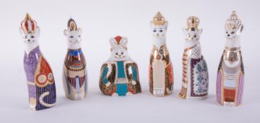 Six Royal Crown Derby Royal Cats: Russian, Egyptian, Persian, Siamese, Abyssinian & Burmese (6)