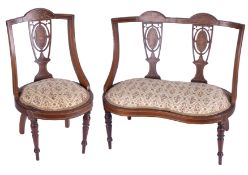 An Edwardian mahogany and inlaid decoration 'Childs parlour set' comprising a side chair, height