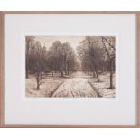 Peter Ford, signed etching and aquatint, Kew Gardens in winter, 17/100, exhibited Bankside