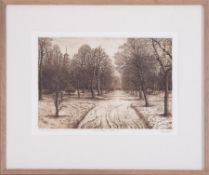 Peter Ford, signed etching and aquatint, Kew Gardens in winter, 17/100, exhibited Bankside