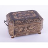 A 19th century Chinese lacquered and gilt tea caddy fitted with double interior, height 16cm,