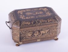 A 19th century Chinese lacquered and gilt tea caddy fitted with double interior, height 16cm,