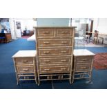 A Florida faux bamboo chest of drawers and a pair of matching bedside cabinets (3).