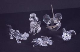 Swarovski Crystal Glass, 'Crocodile' boxed, 'Poodle' boxed, 'Rabbit' boxed, 'Crab' boxed and 'Mouse'