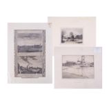 Leslie Moffatt Ward (1888-1978), Low Tide, Hammersmith, dry point, signed, mounted, together with