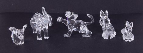 Swarovski Crystal Glass, small collection of Foxes, Elephants etc, boxed.