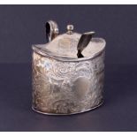 A Geo.III silver mustard pot with blue lining glass and spoon, London hallmark, date 1798-99, makers