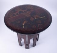 A Chinese lacquered occasional table decorated with an oriental scene, height 35cm.