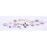 A mixed lot of silver & silver gold overlay jewellery items to include ten rings set with a mix of