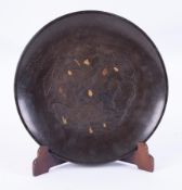A bronze plate decorated with gold and silver, diameter 30cm with marking to the base.