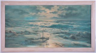 Prudence Turner, 'Seascape' signed print on board, 44cm x 90cm, framed.