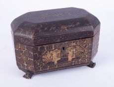 A Chinese lacquered tea caddy box, circa 19th Century, height 12cm, width 20cm.