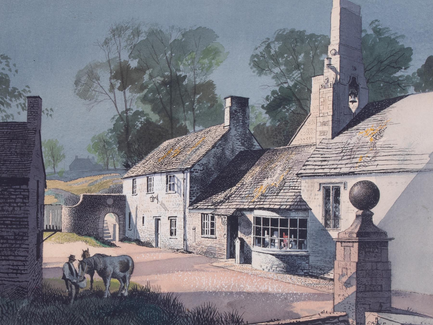 Rowland Hilder, R.I., watercolour Cornwell Store, signed, with detail within the mount, the painting - Image 2 of 3
