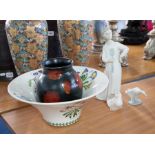 Nao figure, Lladro goose, Poole vase and Portmerion centre bowl (5).