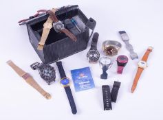 A collection of watches in a Festina box to include Festina, Accurist, Imado, Timex, Rotary, spare