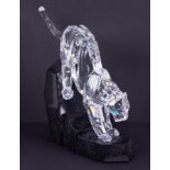 Swarovski Crystal Glass, a stunning 'Soulmates Panther' on black spot granite base, only 10,000