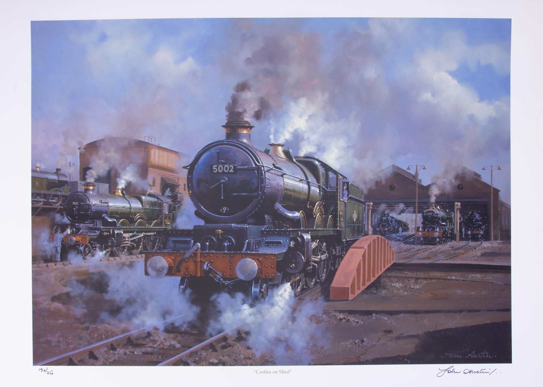 A collection of signed limited edition prints of trains by John Austin, in a Hornby Dublo case ( - Image 2 of 4