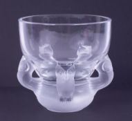 A Lalique glass 'Hiboux' owl vase, signed to base 'Lalique, France', height 13cm.