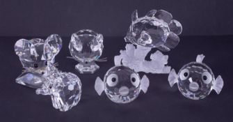 Swarovski Crystal Glass, 'Elephant', 'Mouse' x2, 'Fish on Rocks', 'Blow Fish', unboxed (6).