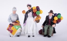 Three Royal Doulton figures comprising 'Biddy Penny Farthing' HN1843, 'Eventide' HN2814 and 'Balloon