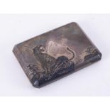 A silver Japanese cigarette case, marked 950 silver, decorated with a tiger on a rock, approx 4.