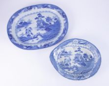 A collection of 19th century blue and white transferware to comprise large plater 51cm diameter