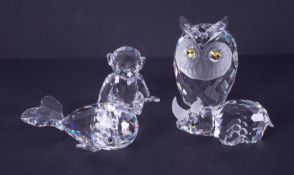 Swarovski Crystal Glass, 'Baby Monkey', boxed, 'Owl' (boxed but not correct), 'Rhino', boxed, '