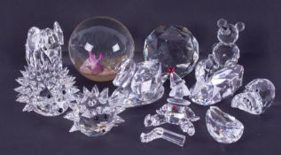 Swarovski Crystal Glass, a collection to include Clown, Hippo, Swan, Hedgehog etc, unboxed.