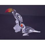 Swarovski Crystal Glass, 'Parrot' colour beak boxed and 'Toucan' colour beak boxed.