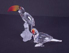 Swarovski Crystal Glass, 'Parrot' colour beak boxed and 'Toucan' colour beak boxed.