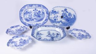A collection of 19th century blue and white transferware including two Masons Ironstone serving