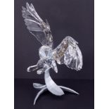 Swarovski Crystal Glass, soulmates 'Snowy Owl', boxed. The open wings reflect a real snowy owl in