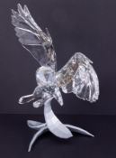 Swarovski Crystal Glass, soulmates 'Snowy Owl', boxed. The open wings reflect a real snowy owl in