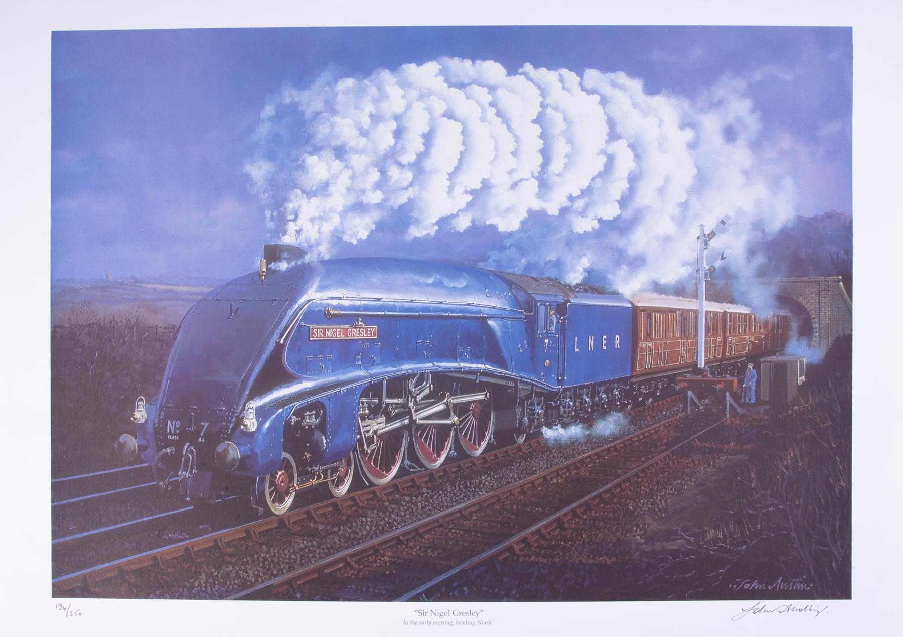 A collection of signed limited edition prints of trains by John Austin, in a Hornby Dublo case ( - Image 4 of 4