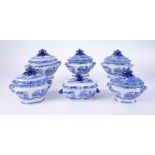 A collection of 19th century blue and white transferware to comprise six tureens, unmarked (6).